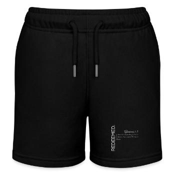 Redeemed - Ephesians 1:7 Christian Design - Kids Organic Sweat Shorts by Stanley/Stella - black - Front
