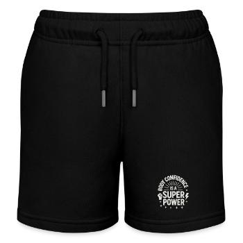 Body Confidence Superpower, Fitness Motivation  - Kids Organic Sweat Shorts by Stanley/Stella - black - Front