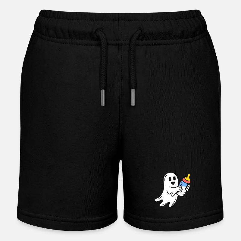 Cuddly Ghost with Flask - Kids Organic Sweat Shorts by Stanley/Stella - black