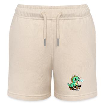 Grüner Dino Skateboardheld - Kinder Organic Joggingshorts Mini Bolter von Stanley/Stella - Natur - Vorne