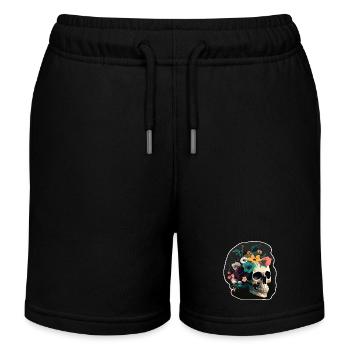 Menschlicher Schädel & Blumen 8 - Kinder Organic Joggingshorts Mini Bolter von Stanley/Stella - Schwarz - Vorne