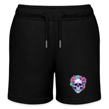 Menschlicher Schädel & Blumen 32 - Kinder Organic Joggingshorts Mini Bolter von Stanley/Stella - Schwarz - Vorne