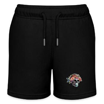 Menschlicher Schädel & Blumen 6 - Kinder Organic Joggingshorts Mini Bolter von Stanley/Stella - Schwarz - Vorne