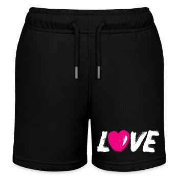 Love Love Heart Heart Handwriting White Brush - Kids Organic Sweat Shorts by Stanley/Stella - black - Front