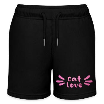Cat Love Katzenliebe Fell flauschig rosa Katzen - Kinder Organic Joggingshorts Mini Bolter von Stanley/Stella - Schwarz - Vorne
