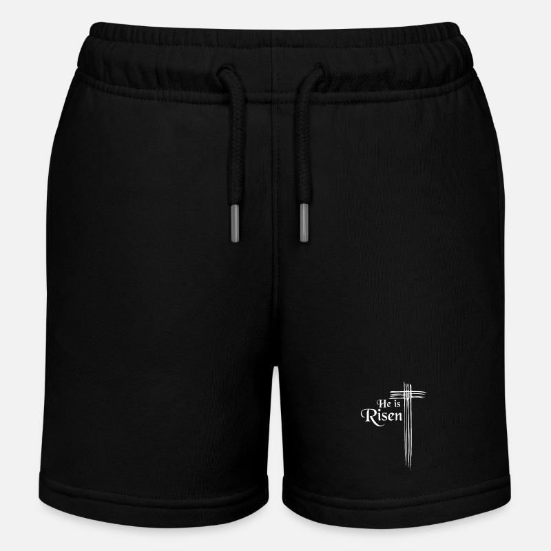 Easter, he is risen - easter, he is risen - Kids Organic Sweat Shorts by Stanley/Stella - black