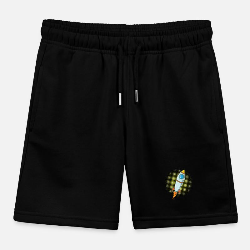 Moon Rocket Spaceship Comic Missile Kids Organic Sweat Shorts by Stanley/Stella
