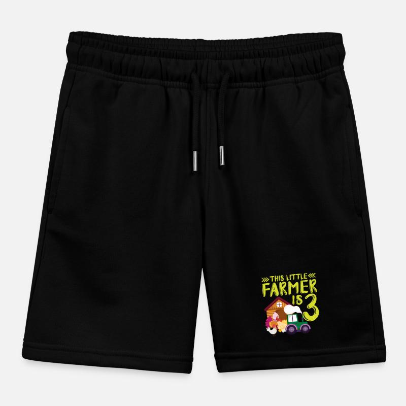 This small farmer is 3 farm thematic Kids Organic Sweat Shorts by Stanley/Stella