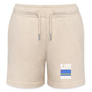 Aruba Flag Saying - Kids Organic Sweat Shorts by Stanley/Stella - soft Ecru - Front