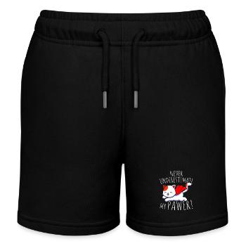 Katzen Never Underestimate My Pawer Wortspiel Cat - Kinder Organic Joggingshorts Mini Bolter von Stanley/Stella - Schwarz - Vorne