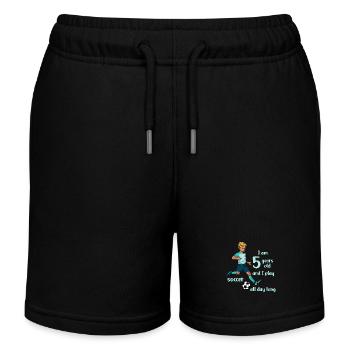 Un garçon tire au football - J’ai 5 ans - Short de jogging enfant bio Stanley/Stella - noir - Devant