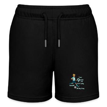 Un garçon tire au football - J’ai 9 ans - Short de jogging enfant bio Stanley/Stella - noir - Devant