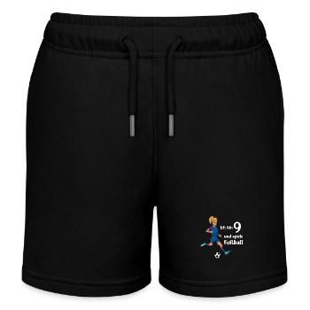 Mädchen spielt Fußball - Ich bin 9 Jahre - Kinder Organic Joggingshorts Mini Bolter von Stanley/Stella - Schwarz - Vorne