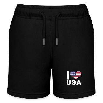 Ich liebe Usa Herz Flagge Usa - Kinder Organic Joggingshorts Mini Bolter von Stanley/Stella - Schwarz - Vorne