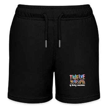 Douze ans d’être un motif de peau d’animal génial - Short de jogging enfant bio Stanley/Stella - noir - Devant