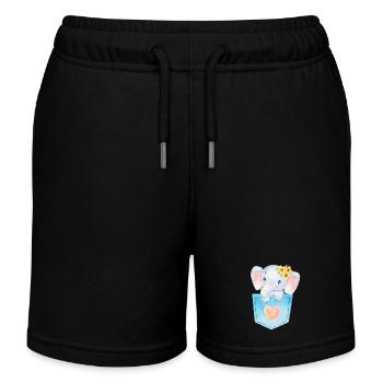 Bébé éléphant dans la poche de poitrine éléphant kawaii - Short de jogging enfant bio Stanley/Stella - noir - Devant