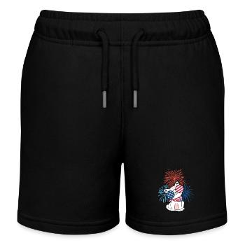 Katze, Amerika, 4th July, USA Flagge USA-Feuerwerk - Kinder Organic Joggingshorts Mini Bolter von Stanley/Stella - Schwarz - Vorne