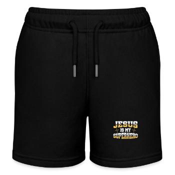 Jesus is my superhero Christian religious - Kids Organic Sweat Shorts by Stanley/Stella - black - Front