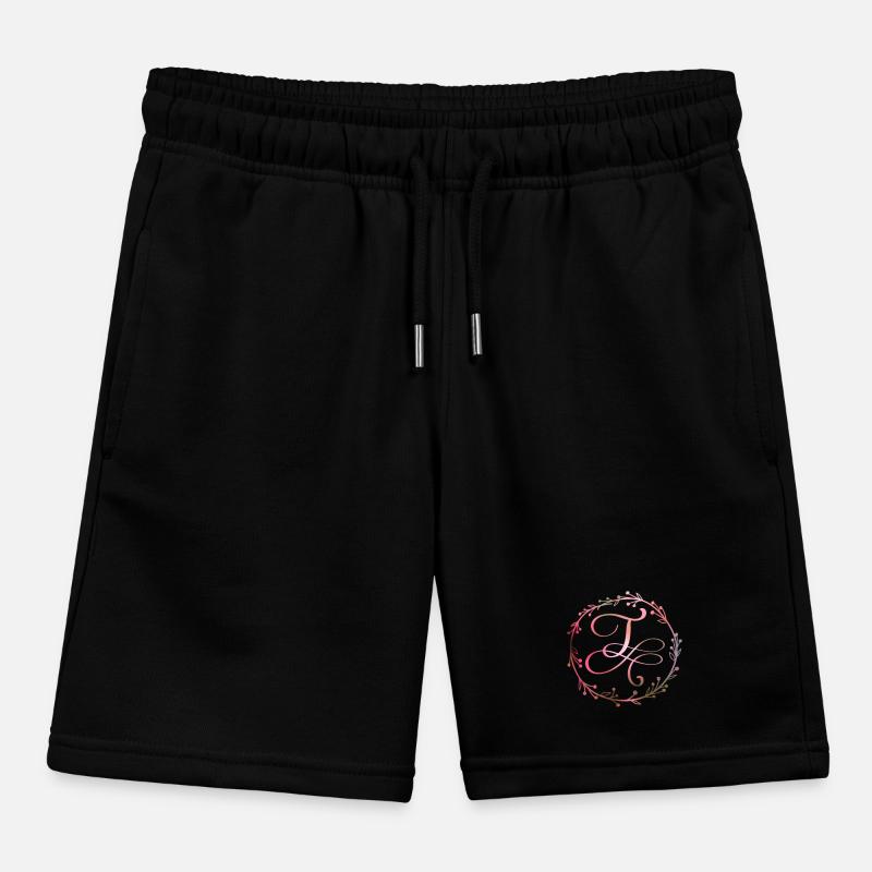 Monogram, letter T, calligraphy ornament Kids Organic Sweat Shorts by Stanley/Stella