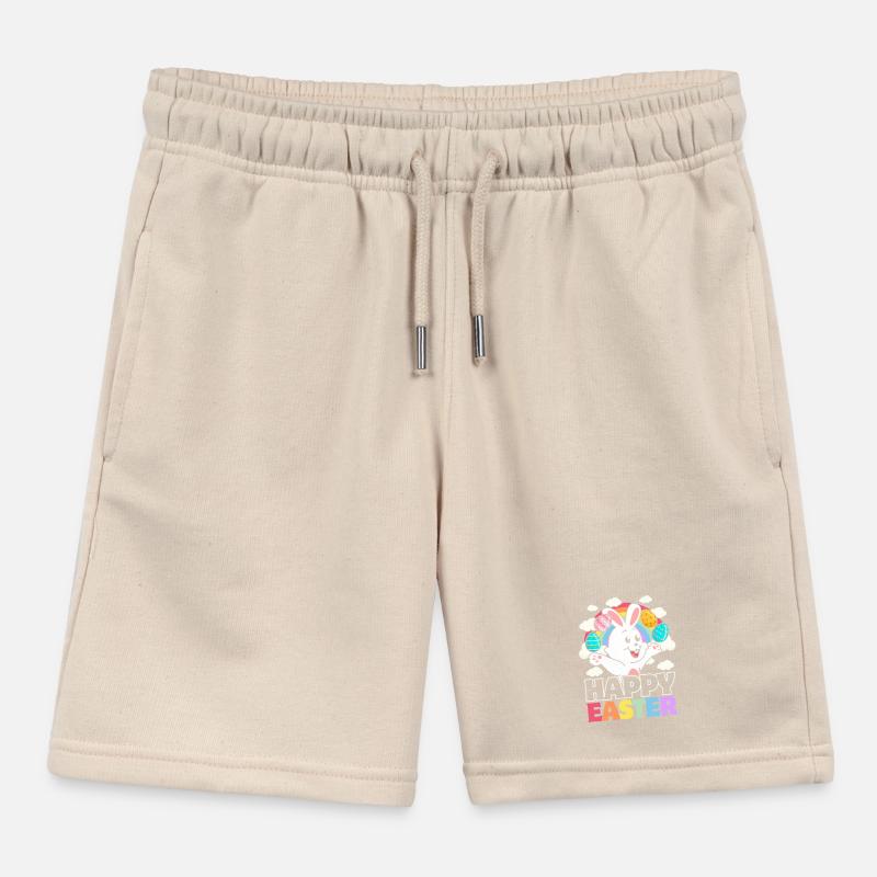 Happy Easter - White Rabbit Easter Eggs Kids Organic Sweat Shorts by Stanley/Stella