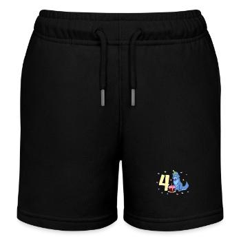 With Wolf - Children's Birthday 4 Years - Kids Organic Sweat Shorts by Stanley/Stella - black - Front