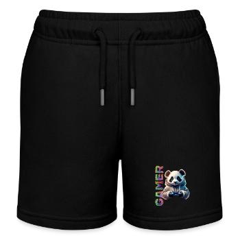 Gamer Schriftzug mit coolem Panda - Kinder Organic Joggingshorts Mini Bolter von Stanley/Stella - Schwarz - Vorne