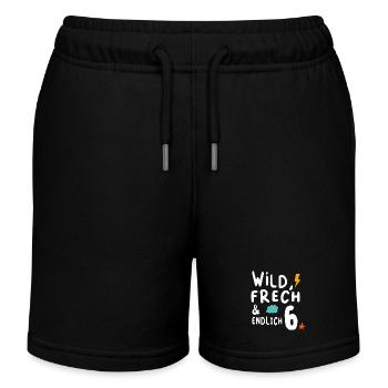Kindergeburtstag T-Shirt Endlich Wild frech Feier - Kinder Organic Joggingshorts Mini Bolter von Stanley/Stella - Schwarz - Vorne