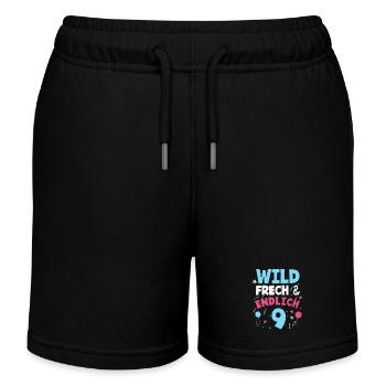 Kindergeburtstag T-Shirt Endlich Wild frech - Kinder Organic Joggingshorts Mini Bolter von Stanley/Stella - Schwarz - Vorne