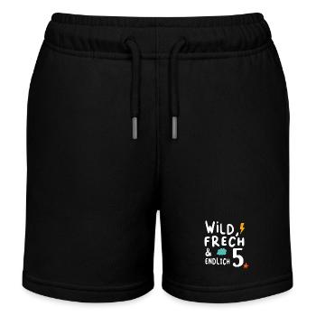 Kindergeburtstag T-Shirt Endlich Wild frech Feier - Kinder Organic Joggingshorts Mini Bolter von Stanley/Stella - Schwarz - Vorne