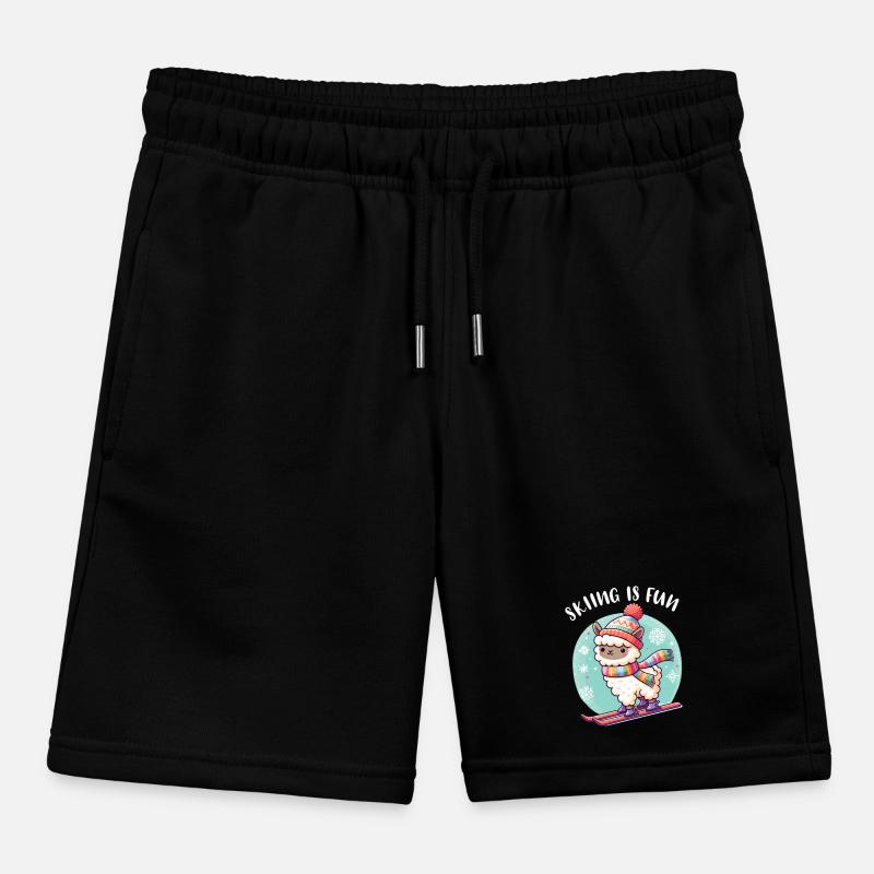 Cute llama with knitted hat skis funny Kids Organic Sweat Shorts by Stanley/Stella