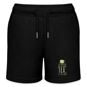 La gorgée de cadeau d’amateur de thé se produit, mais le thé aussi - Short de jogging enfant bio Stanley/Stella - noir - Devant