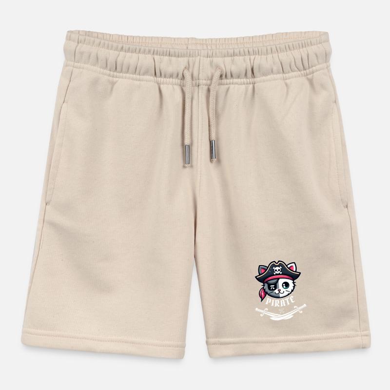 Gasparilla Cat Pirate 3.14 Pi Day Math Science Kids Organic Sweat Shorts by Stanley/Stella