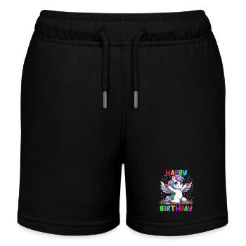 Birthday Unicorn Happy Birthday Kids Confetti - Kids Organic Sweat Shorts by Stanley/Stella - black - Front
