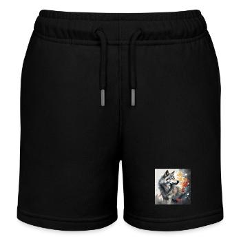 Gemalter Wolf -Tierbild - Wolf T-Shirt kunstvoll - Kinder Organic Joggingshorts Mini Bolter von Stanley/Stella - Schwarz - Vorne