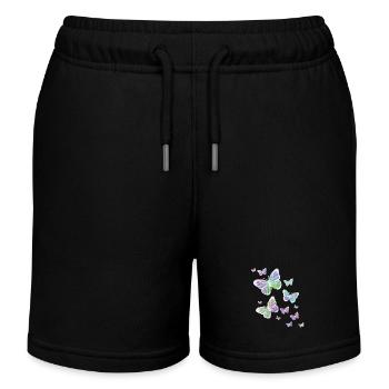 Schmetterling Schmetterling Tier bunt Farbe - Kinder Organic Joggingshorts Mini Bolter von Stanley/Stella - Schwarz - Vorne
