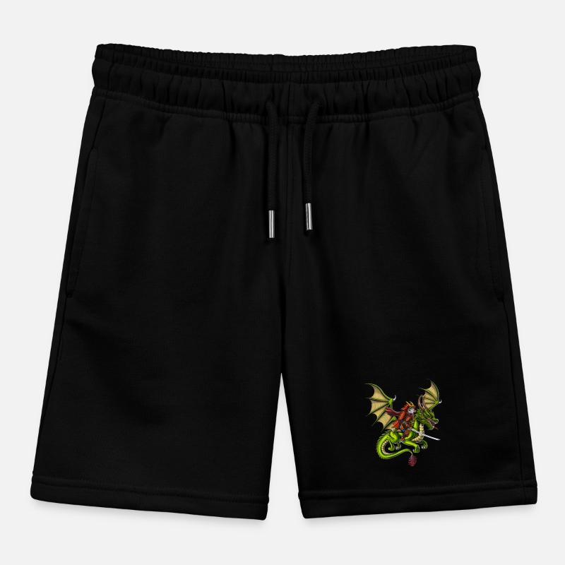 Japanese Samurai Cat Riding Dragon Kids Organic Sweat Shorts by Stanley/Stella