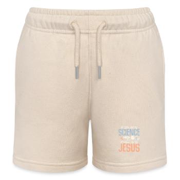 Un peu de science et beaucoup de Jésus I - Short de jogging enfant bio Stanley/Stella - écru doux - Devant