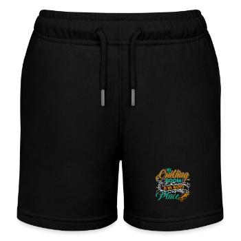 Quilting My Quilting Room Is My Happy Place - Kids Organic Sweat Shorts by Stanley/Stella - black - Front