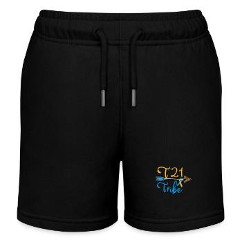 Down Syndrome Awareness Blue Yellow Ribbon T21 - Kids Organic Sweat Shorts by Stanley/Stella - black - Front