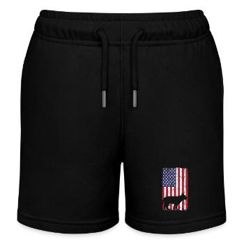 Deutscher Schäferhund Hund mit USA Flagge - Kinder Organic Joggingshorts Mini Bolter von Stanley/Stella - Schwarz - Vorne
