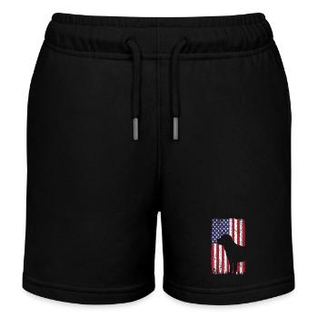 Labrador Retriever Hund mit USA Flagge - Kinder Organic Joggingshorts Mini Bolter von Stanley/Stella - Schwarz - Vorne