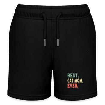 Best Cat Mom Ever Cool Mommy Funny Vintage - Kids Organic Sweat Shorts by Stanley/Stella - black - Front