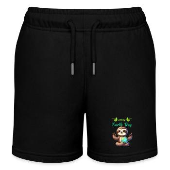 Earth Day Sloth Yoga Meditation Conservation - Kids Organic Sweat Shorts by Stanley/Stella - black - Front