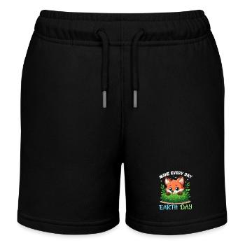 Happy Earth Day Fuchs Wald Wildtier Tierschutz - Kinder Organic Joggingshorts Mini Bolter von Stanley/Stella - Schwarz - Vorne