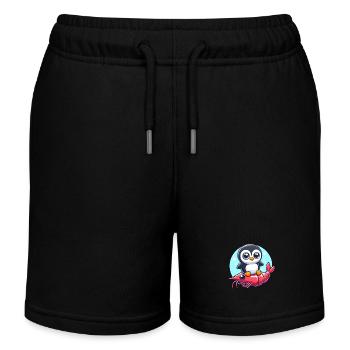 Penguin rides on shrimp - Kids Organic Sweat Shorts by Stanley/Stella - black - Front