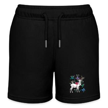 Hirsch Frühling Schmetterlinge Blumen Natur - Kinder Organic Joggingshorts Mini Bolter von Stanley/Stella - Schwarz - Vorne