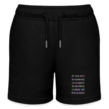 Motivational Saying: Life, Motivation, Happiness, Joy - Kids Organic Sweat Shorts by Stanley/Stella - black - Front