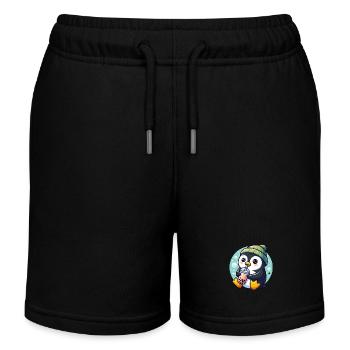 Le pingouin aime le thé à bulles - Short de jogging enfant bio Stanley/Stella - noir - Devant