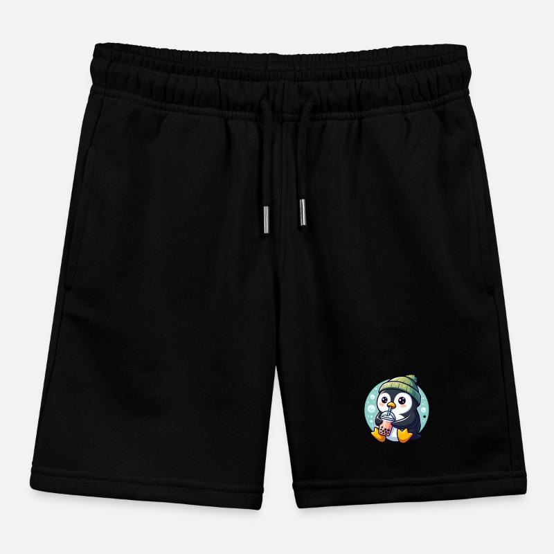 Penguin Enjoys Bubble Tea Kids Organic Sweat Shorts by Stanley/Stella