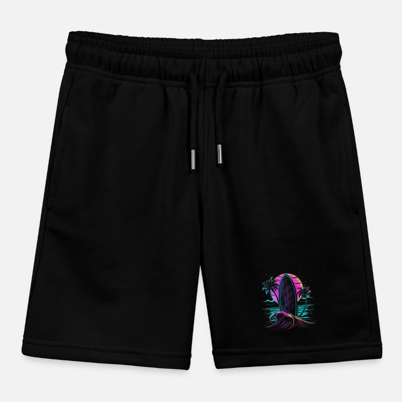 Surfing Retro Wave Neon Surfer Gift Kids Organic Sweat Shorts by Stanley/Stella